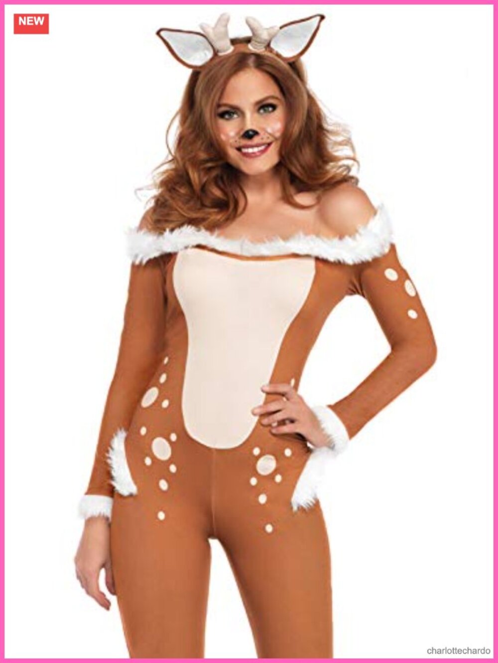 Deer Halloween Costume 3 Piece Catsuit with Tail and Ear Headband